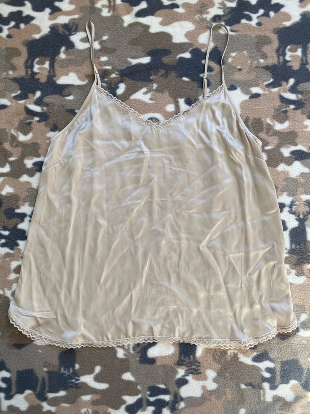 By Anthropologie Silk Lace Trim Camisole Women's Top Beige Champagne Size Large